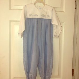 Tow-Truck Embroidered Boys Long Pant Romper